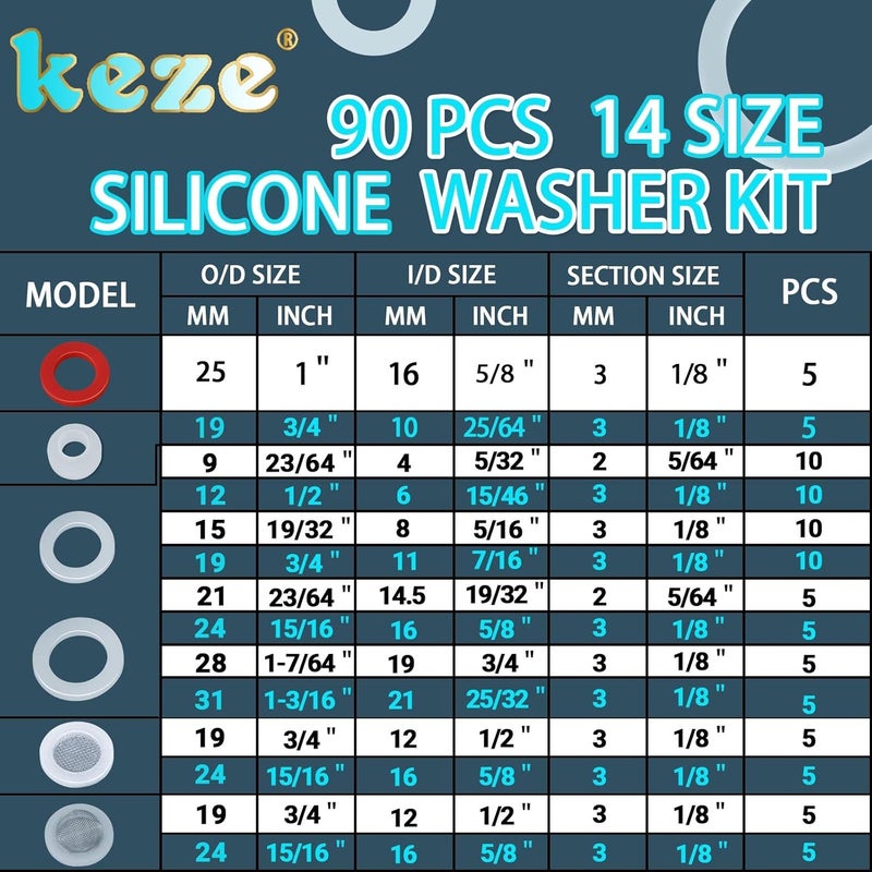 Keze 660 PCS 18 Size Clear Food Grade Silicone O Ring Assortment Kit and 14 Size Silicone Washer Set,Silicone O Ring for Seal Plumbing Faucet Hose - Image 3